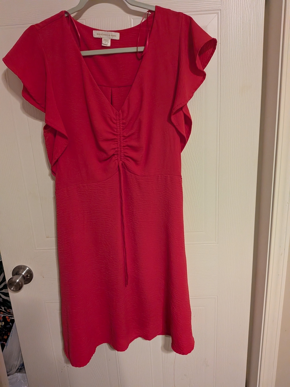 Monteau Bright Pink Flutter-Sleeve Mini Dress